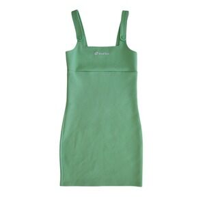 Lotto Womens Lime Green Pique Knit Mini Dress Sporty Bodycon Tank Square Neck